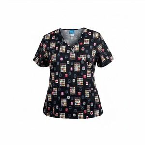 Scrub HQ Womens Plus Size Scrub Top Black With Vibrant Smartphone Design Nurse